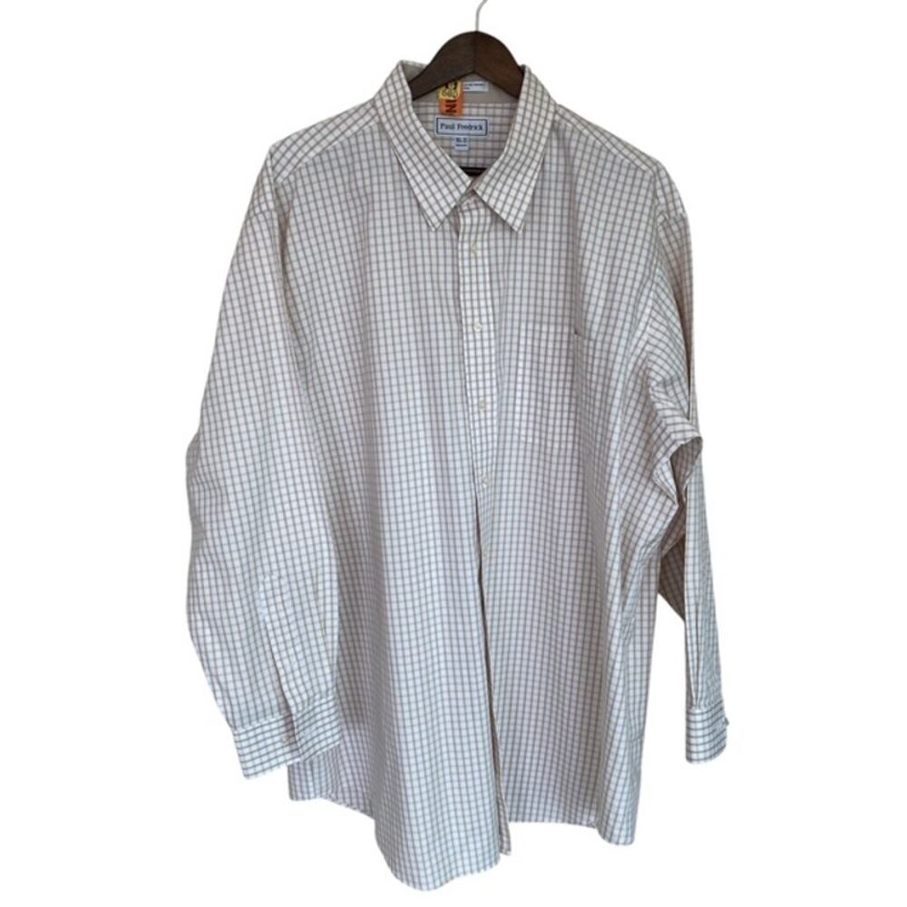 Paul Fredrick Tan & White Check Dress Shirt 18 1/2 35